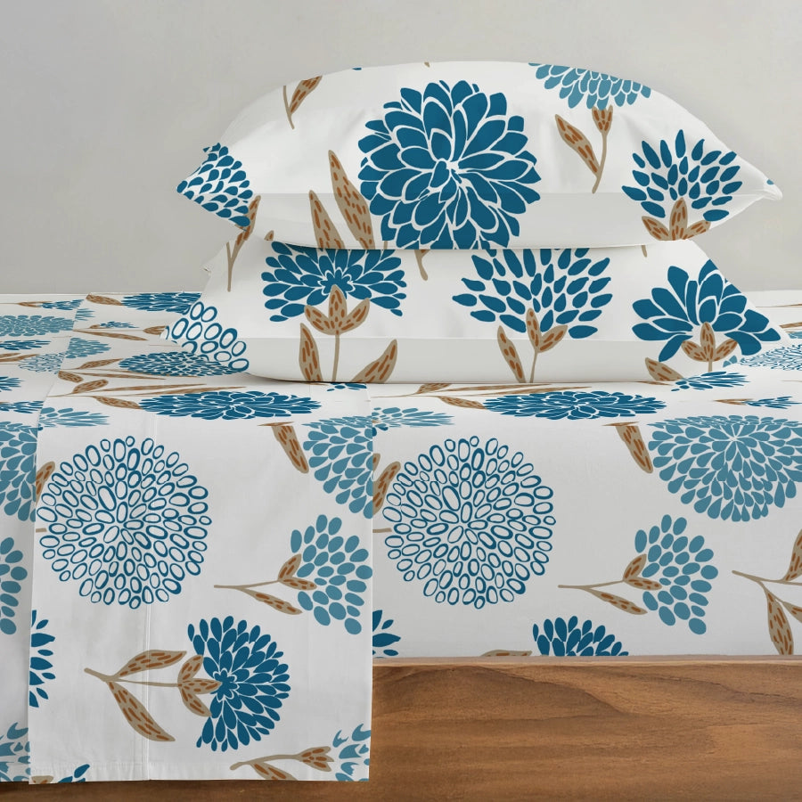 Quilt / AC Comforter - Dahlia Range Light Blue - Double - 300TC