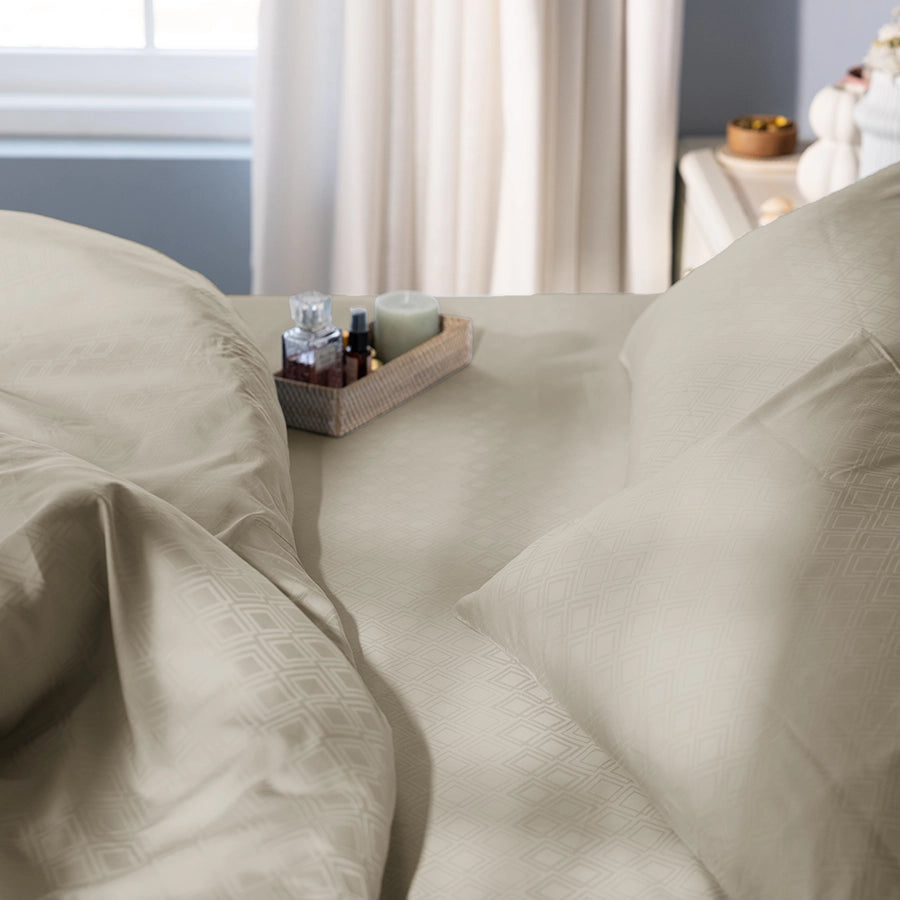 Bedsheet Set - Dazzling Diamond Jacquard - Beige - King