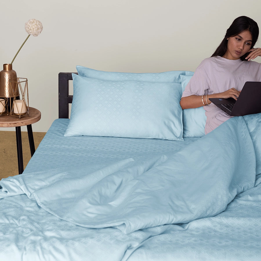 Fitted Sheet Set - Dazzling Diamond - Queen & King [Fitted Sheet Set - Dazzling Diamond - Pale Blue - Queen & King]