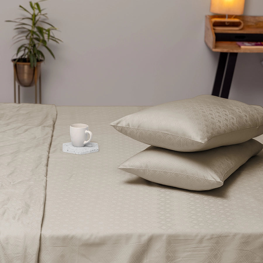 Bedsheet Set - Dazzling Diamond Jacquard - Beige - King