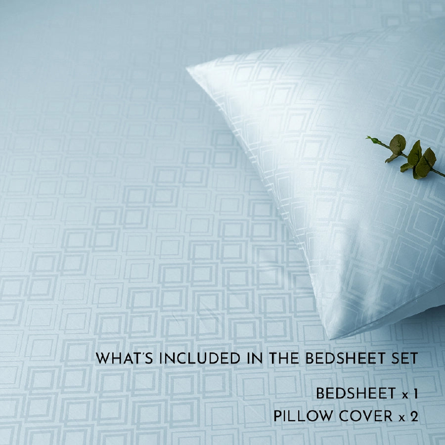 Bedsheet Set - Dazzling Diamond Jacquard - Dazzling Diamond Pale Blue, Dazzling Diamond Light Grey, Dazzling Diamond...