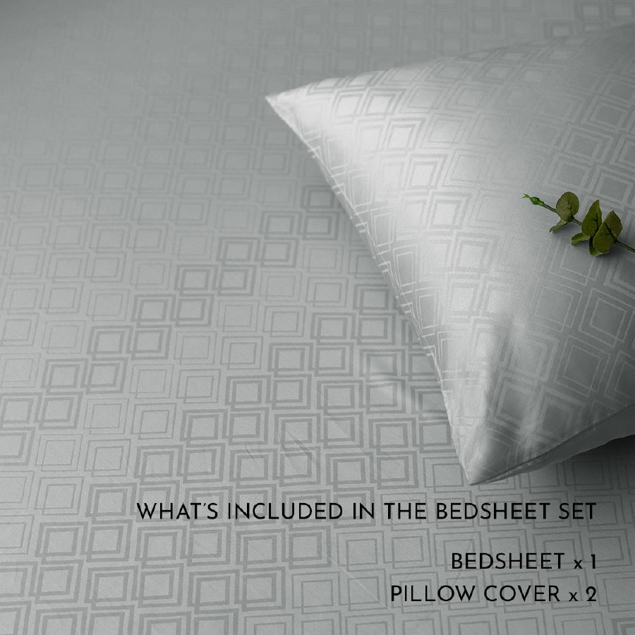 Bedsheet Set - Dazzling Diamond Jacquard - Light Grey - King