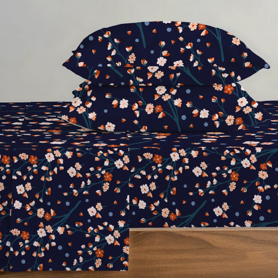 Bedsheet Set - Dusk Flora - Single & King - 200TC - Size Single