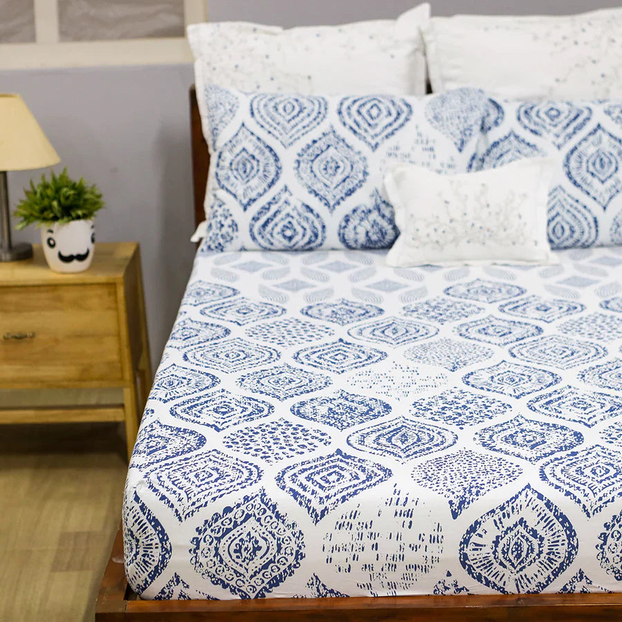 Bedsheet Set - 300TC Fishnet Motif - Single & King - Size Single
