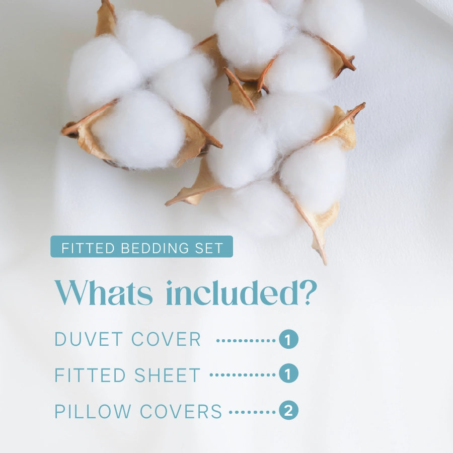 Beddin [Bedding Bundle - Fitted Sheet Set with Duvet Cover - 300TC Bold Floral Jacquard - Ivory - King/Double & Queen/Double]