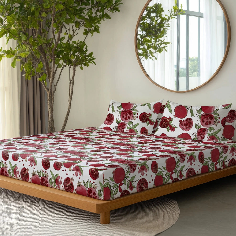 Fitted Sheet Set - Garnet Bloom White - Queen & King - 200TC