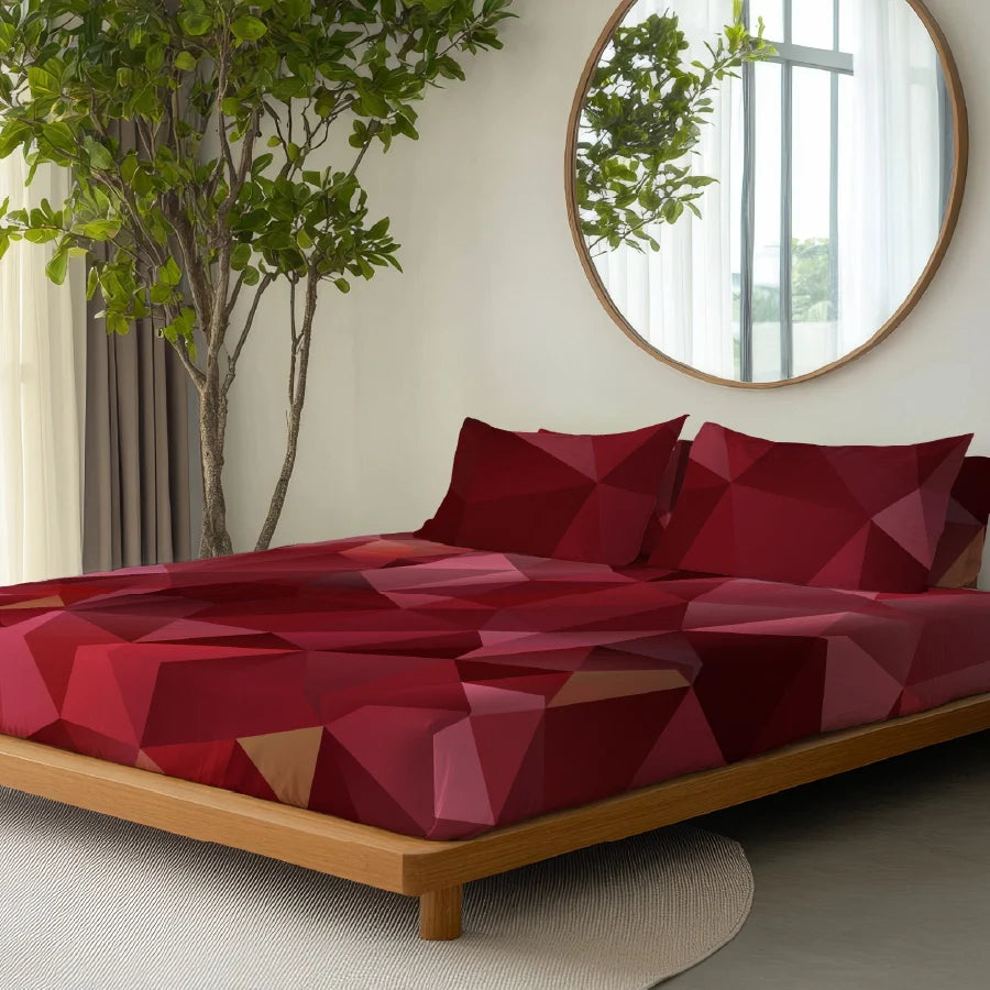 Bedsheet Set - Garnet Bloom Red - Single & King - 300TC - Size Single