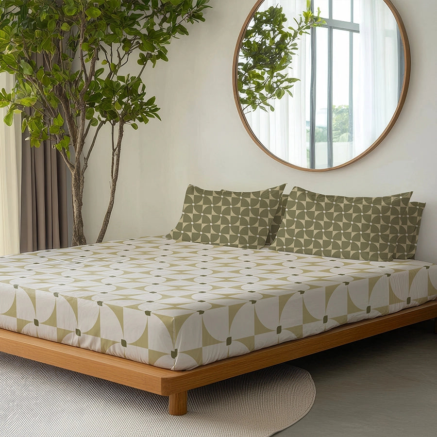 Duvet Cover - Geo Floral - Geo Floral Beige, Geo Floral Green - Double - 200TC