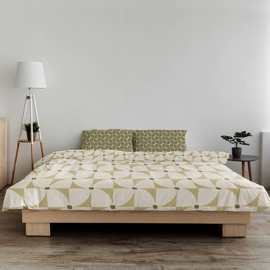 Duvet Cover - Geo Floral - Geo Floral Beige, Geo Floral Green - Double - 200TC
