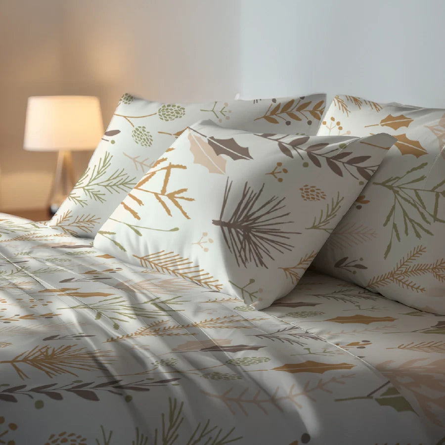 Bedsheet Set - Harvest Leaves - Harvest_Leaves - Single & King - 200TC - Size Single