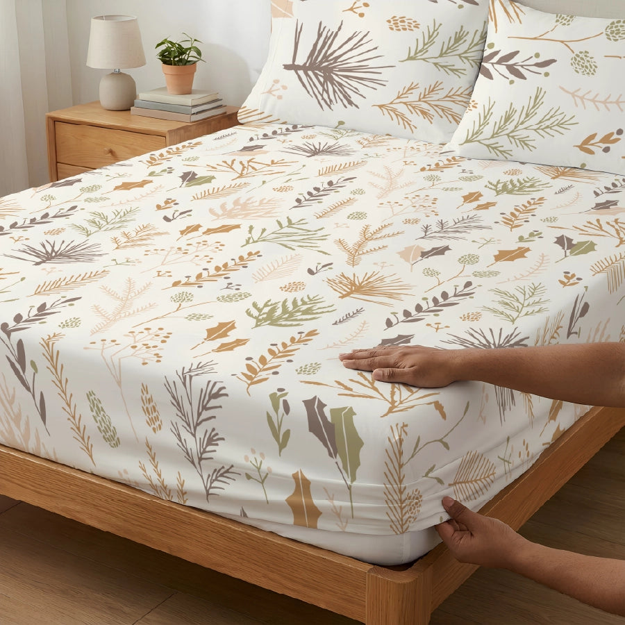 Fitted Sheet Set - Harvest Leaves - Harvest_Leaves - Queen & King - 200TC