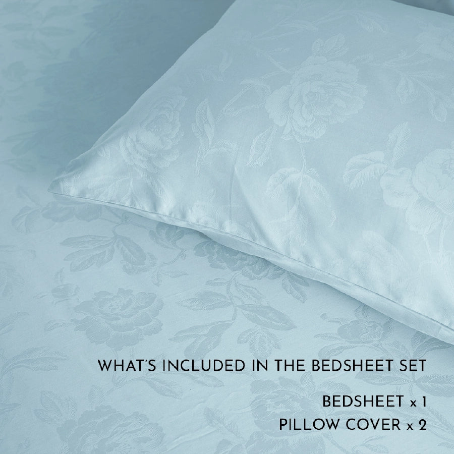 Bedsheet Set - Jacquard Rose - Pale Blue - King