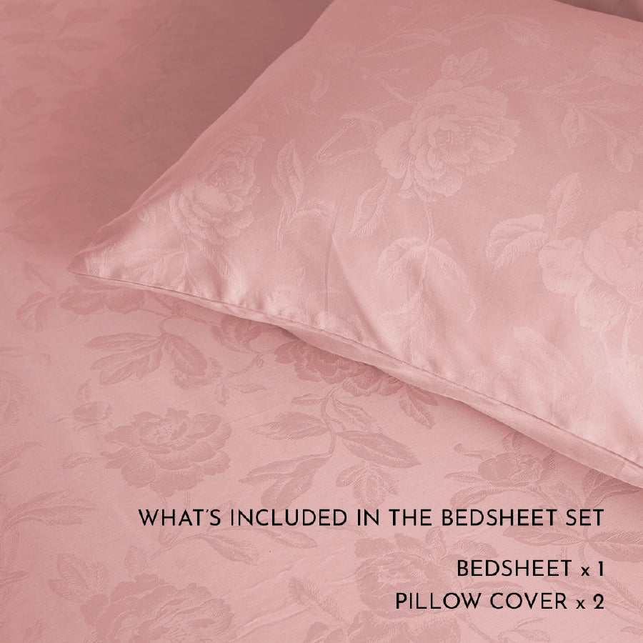 Bedsheet Set - Jacquard Rose - Pale Blue, Beige, Laurel Green, Ivory, Jacquard Rose Cameo Rose, Jacquard Rose Light Grey...