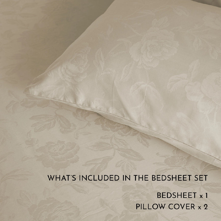 Bedsheet Set - Jacquard Rose - Beige - King