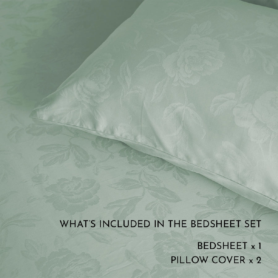 Bedsheet Set - Jacquard Rose - Sage - King