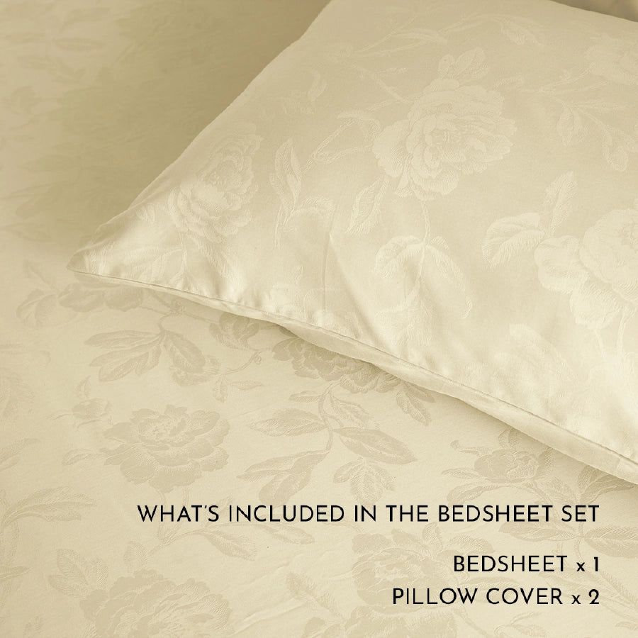 Bedsheet Set - Jacquard Rose - Ivory - King
