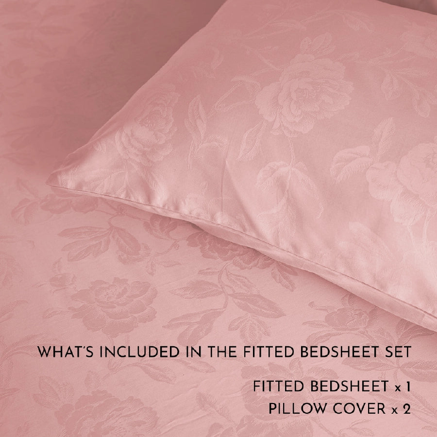 Fitted Set - Jacquard Rose - Pale Blue, Laurel Green, Jacquard Rose Cameo Rose, Beige, Ivory, Jacquard Rose L [300TCFSJACRBI]