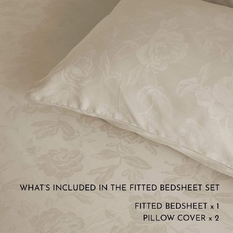 Fitted Set - Jacquard Rose - Pale Blue, Laurel Green, Jacquard Rose Cameo Rose, Beige, Ivory, Jacquard Rose L [300TCFSJACRBI]