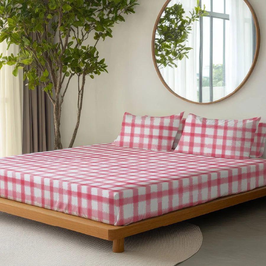 Bedsheet Set - Water Color Checks - Single & King - 200TC - Size Single