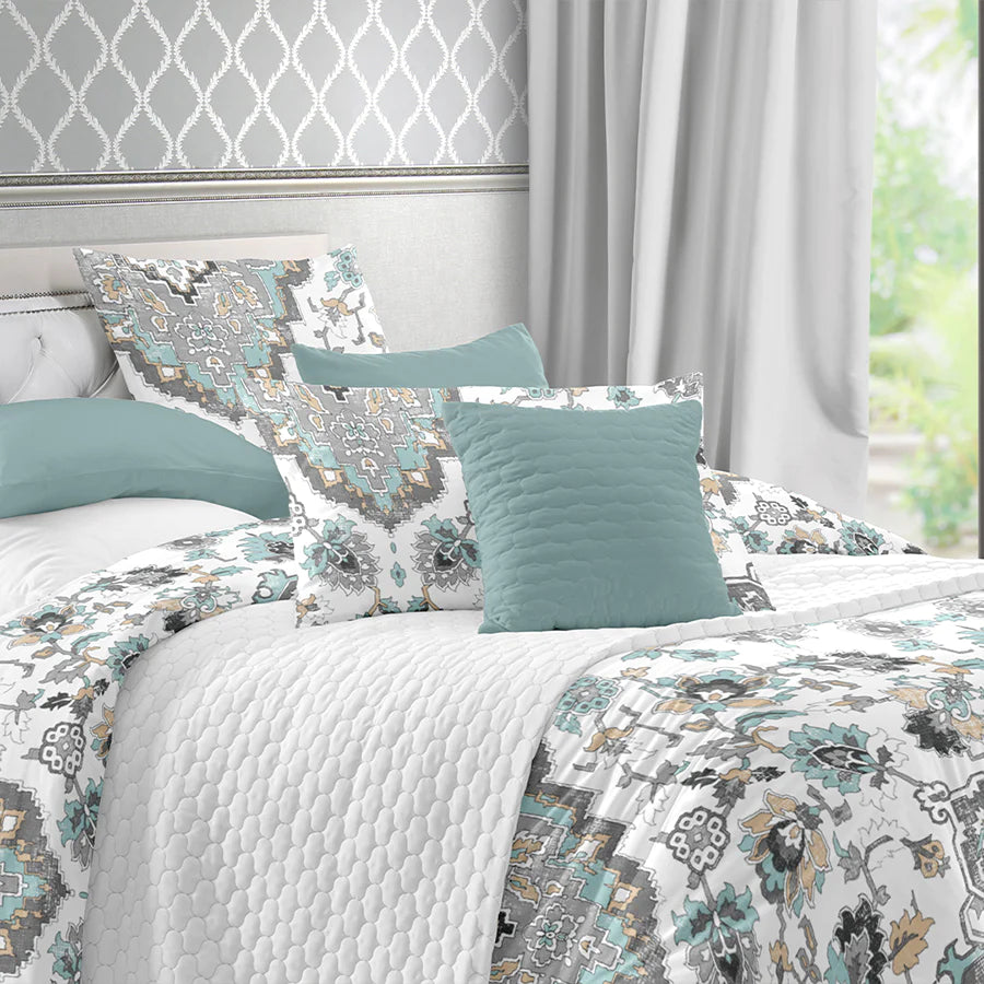 Bedding Bundle - Bedsheet Set with Quilt & Pillows - Medallion Earth - King/Double - 300TC