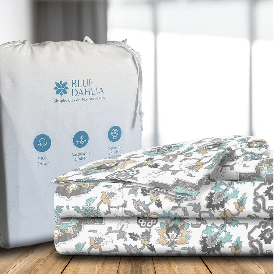 Bedsheet Set - 300TC Medallion Earth - White, Brown - Single & King - Size Single