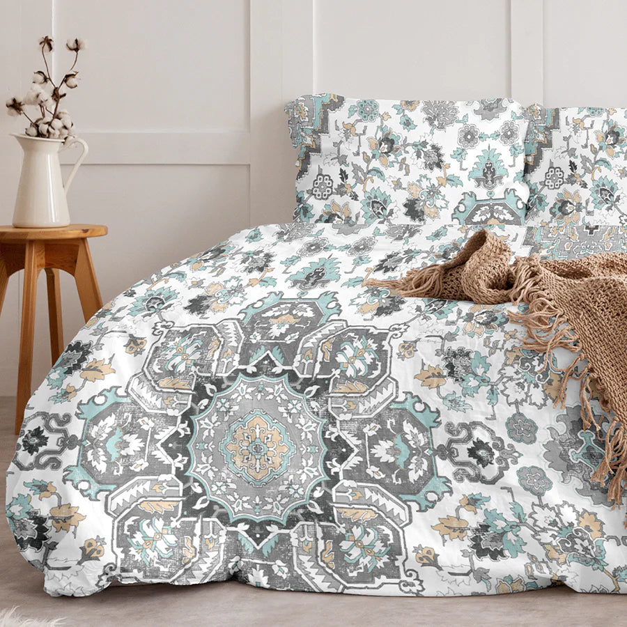 Quilt / AC Comforter - Medallion Earth - White - Double - 300TC