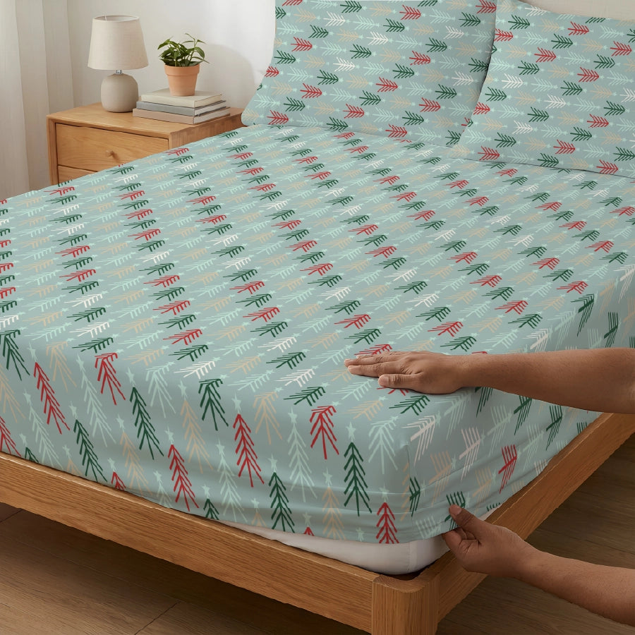 Fitted Sheet Set - Merry Spruce - Marry Spruce - Queen & King - 200TC