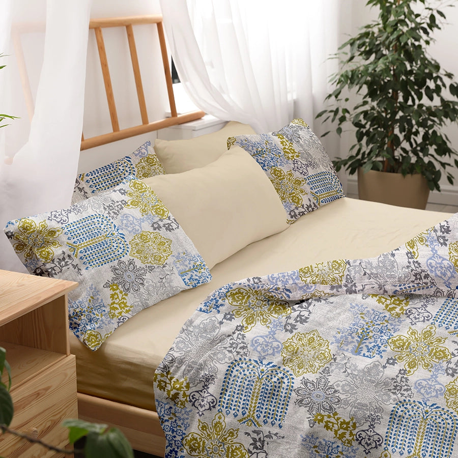 Bedding Bundle - Fitted Sheet Set with Duvet Cover - 300TC Pastel Brocade - Periwinkle Blue - King / Double & Queen / Double