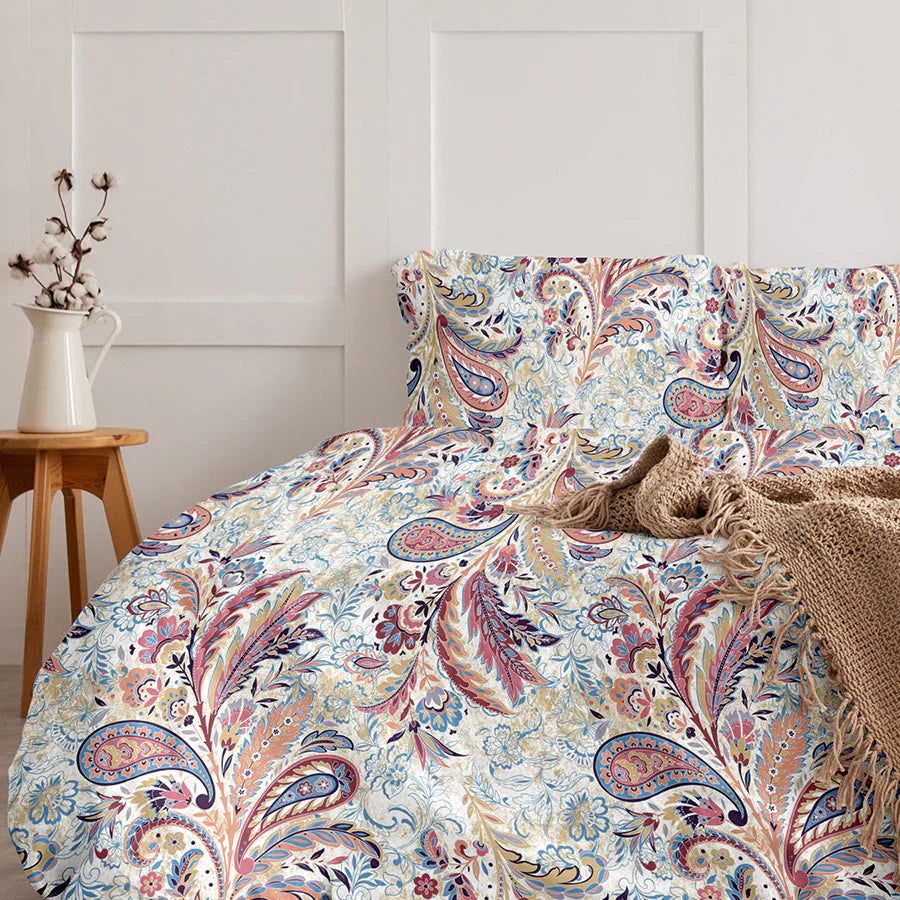 Bedsheet Set - 300TC Parsely Bohemian - Rosewood Red - Single & King - Size Single