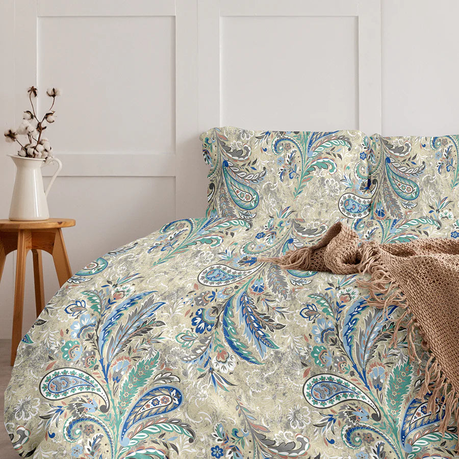 Quilt / AC Comforter - Parsely Bohemian - Tiffany Blue, Rosewood Red - Double - 300TC