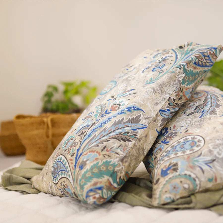 Duvet Cover - 300TC Parsely Bohemian - Tiffany Blue, Rosewood Red - Double