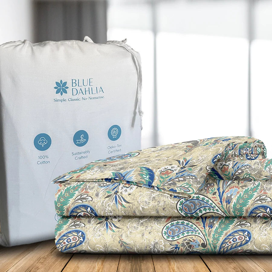 Bedsheet Set - 300TC Parsely Bohemian - Tiffany Blue, Rosewood Red - Single & King - Size Single