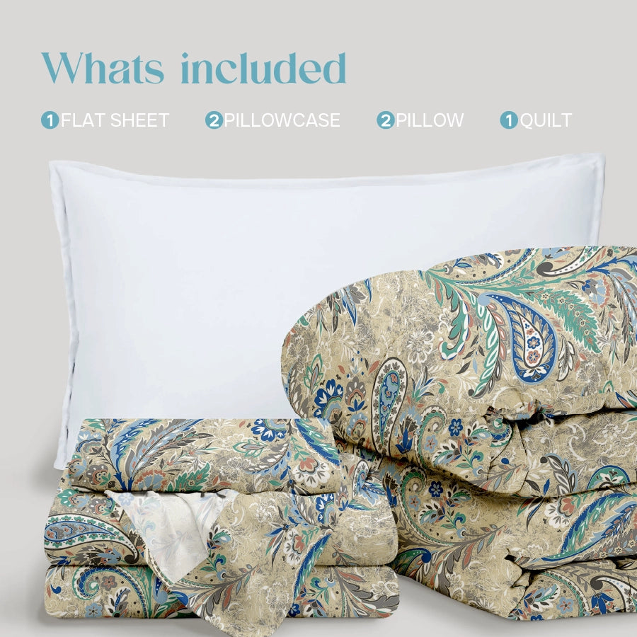 Bedding Bundle - Bedsheet Set with Quilt & Pillows - Parsely Bohemian