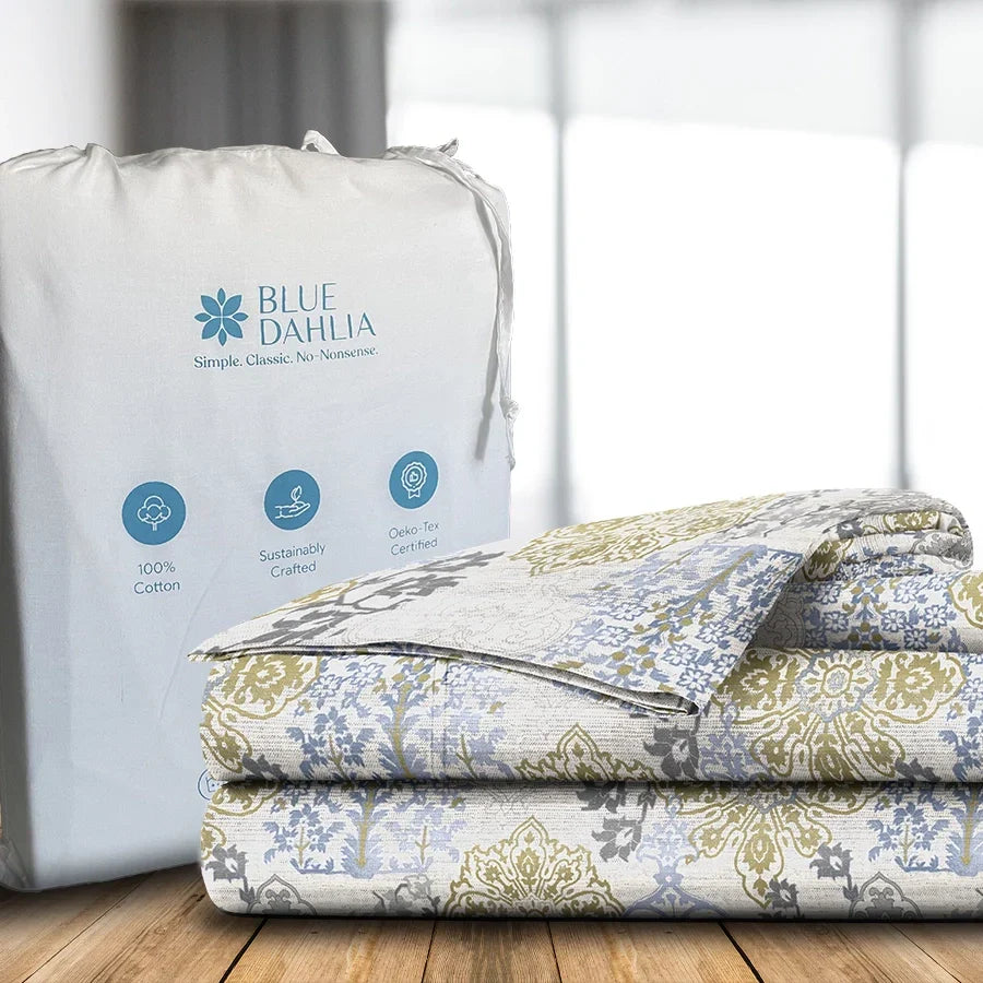 Bedsheet Set - 300TC Pastel Brocade - Periwinkle Blue - Single & King - Size Single