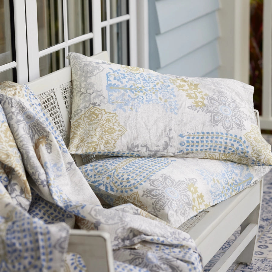 Bedding Bundle - Fitted Sheet Set with Duvet Cover - 300TC Pastel Brocade - Periwinkle Blue - King / Double & Queen / Double