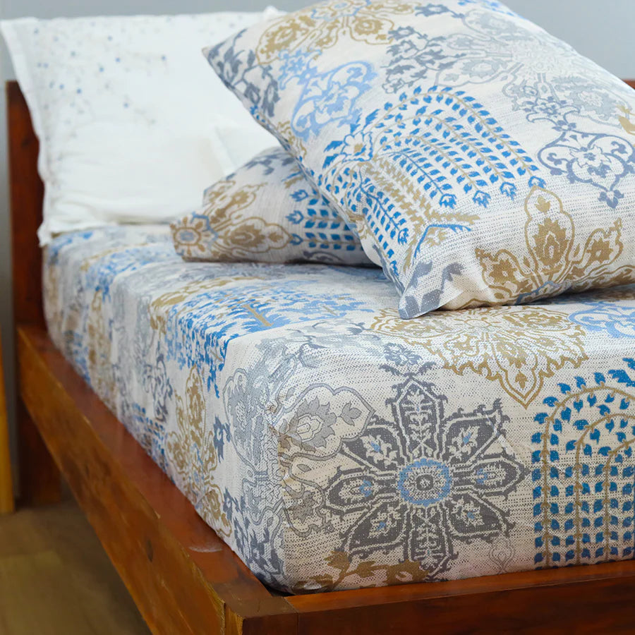 Fitted Set - 300TC Pastel Brocade - Periwinkle Blue - Queen & King
