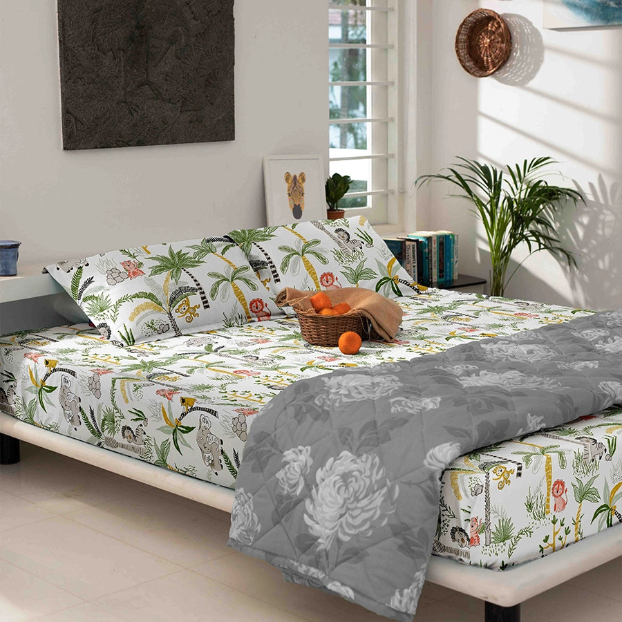 Bedding Bundle - Fitted Sheet Set with Duvet Cover - Playful Forest - king & queen - 300TC