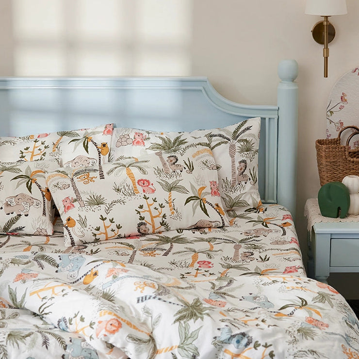 Bedding Bundle - Fitted Sheet Set with Duvet Cover - Playful Forest - king & queen - 300TC