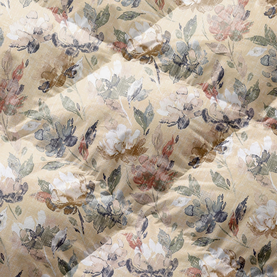 Quilt / AC Comforter - Vintage Rustic Flowers - Blue, Pearl Beige - Double - 300TC
