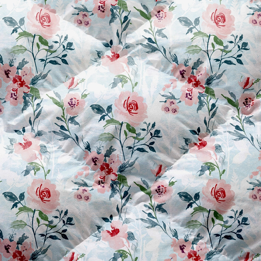 Quilt / AC Comforter - Soft Camellias - Blush Pink - Double - 300TC