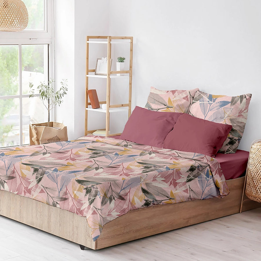 Fitted Set - 300TC Spring Time - White, Pastel Pink - Queen & King