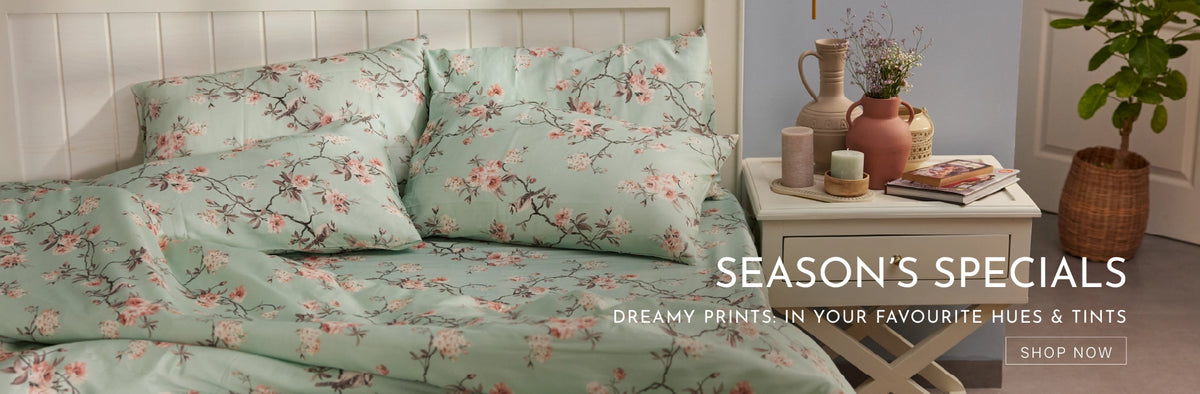 100% Cotton Printed Japenese Cherry Blossom Flower Design Green Bedsheet