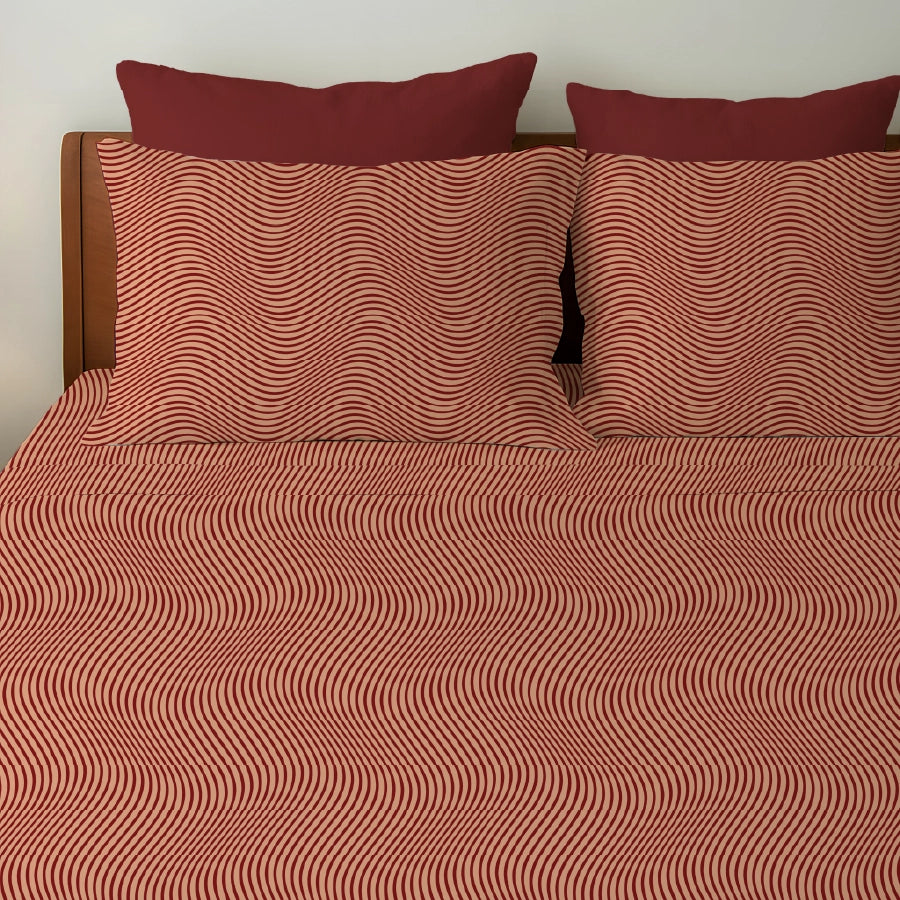 Bedsheet Set - Wavy Art Stripes - King - 200TC