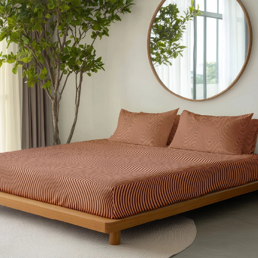 Bedsheet Set - Wavy Art Stripes - King - 200TC