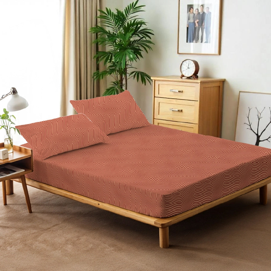 Bedsheet Set - Wavy Art Stripes - King - 200TC