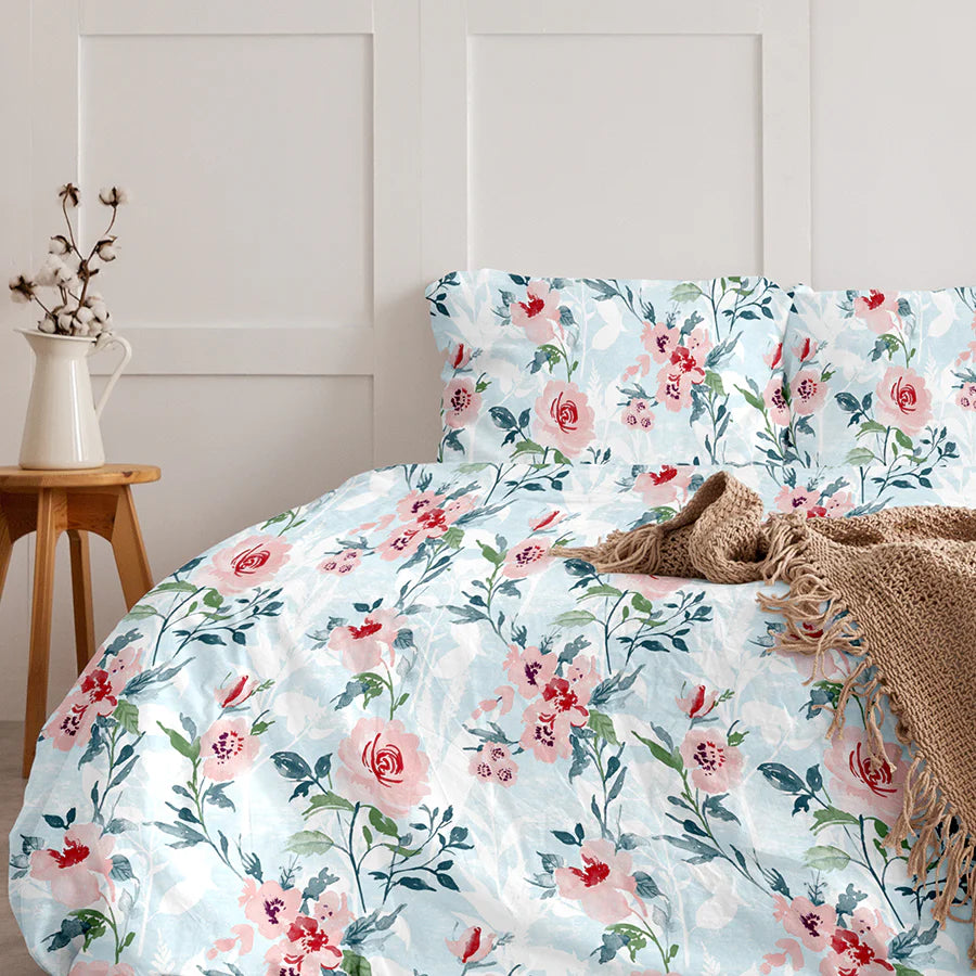 Bedsheet Set - 300TC Soft Camellias - Blush Pink - Single & King