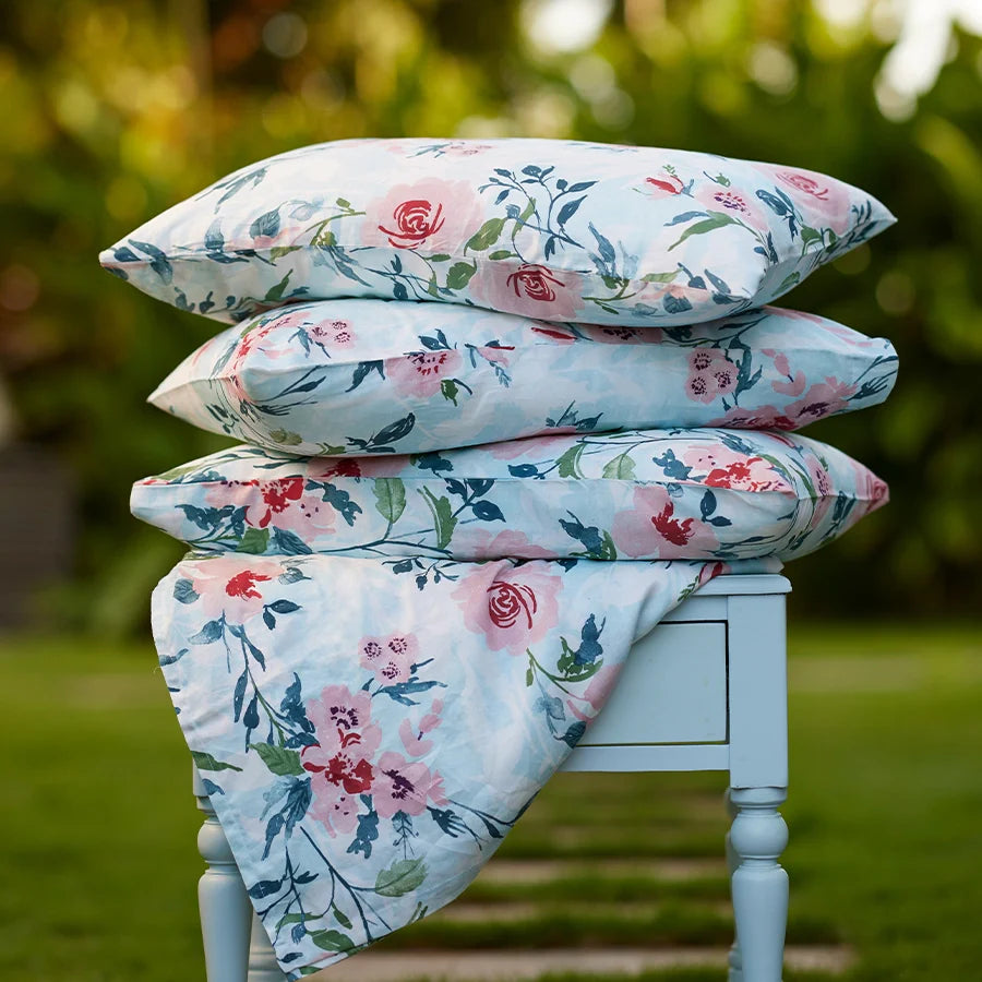 Bedsheet Set - 300TC Soft Camellias - Blush Pink - Single & King - Size Single