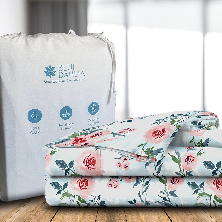 Bedsheet Set - 300TC Soft Camellias - Blush Pink - Single & King