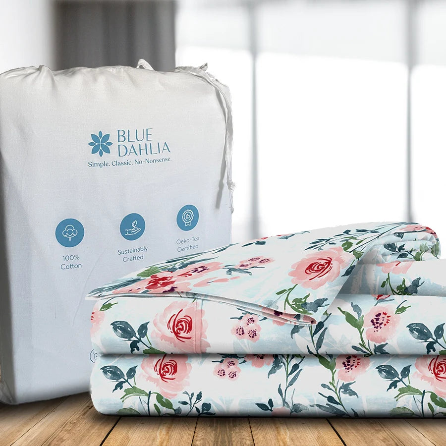 Bedsheet Set - 300TC Soft Camellias - Blush Pink - Single & King - Size Single