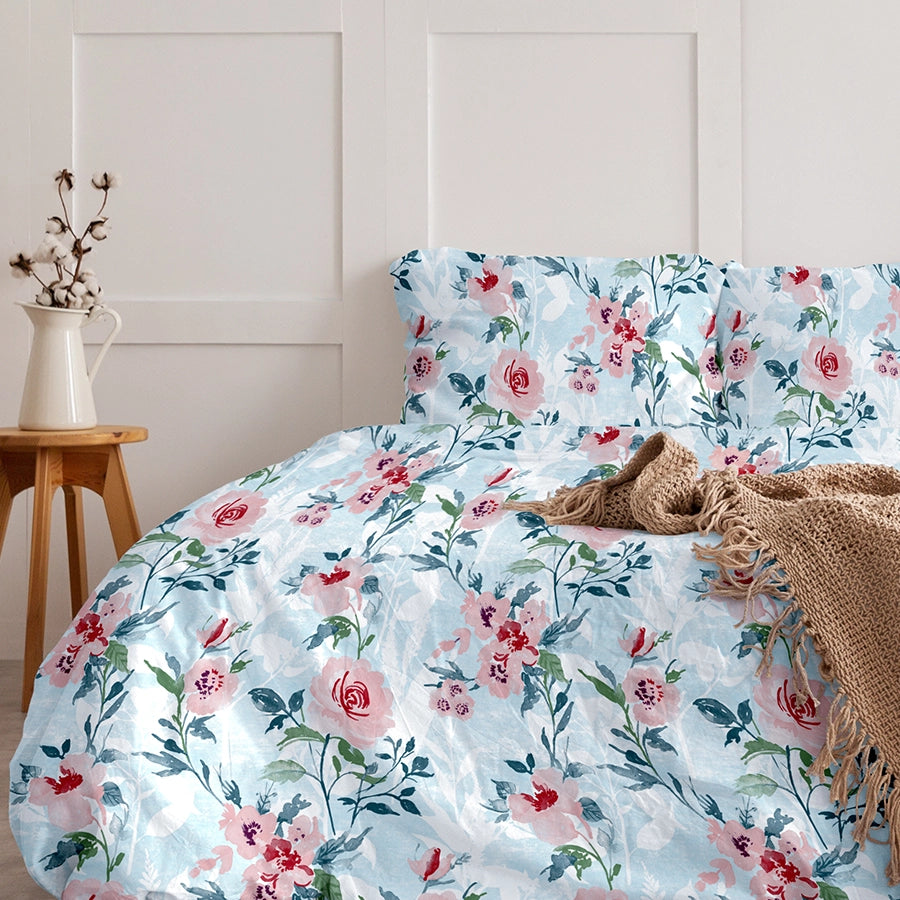 Fitted Set - 300TC Soft Camellias - Blush Pink - Queen & King